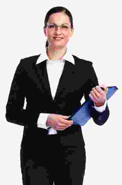 Professional woman in a black suit holding a clipboard. Professional woman in a black suit holding a clipboard.