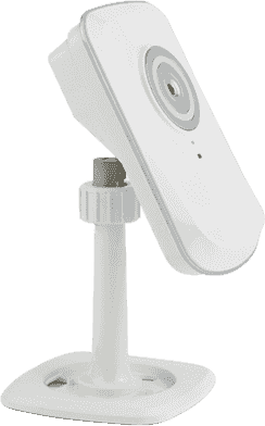 Close-up of a white security camera mounted on a white pole. Close-up of a white security camera mounted on a white pole.