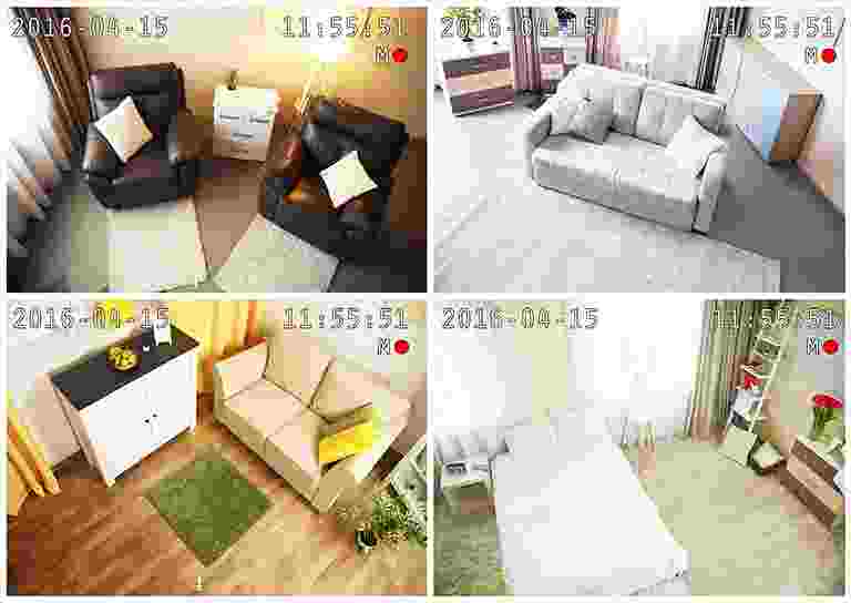 Four images showing different living room setups with chairs, sofas, and rugs. Four images showing different living room setups with chairs, sofas, and rugs.