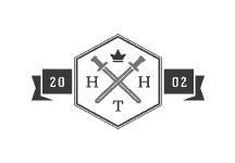 Monochrome hexagonal emblem with crossed keys and letters H, H, T, and a crown. Monochrome hexagonal emblem with crossed keys and letters H, H, T, and a crown.