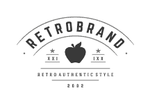 RetroBrand logo with apple and text design. RetroBrand logo with apple and text design.