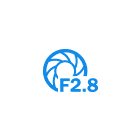 F2.8 camera aperture icon with blue lens graphic. F2.8 camera aperture icon with blue lens graphic.