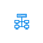 Icon of a hierarchical organizational chart in blue. Icon of a hierarchical organizational chart in blue.