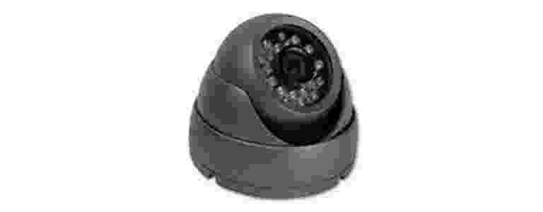Black dome security camera with multiple infrared LEDs.
